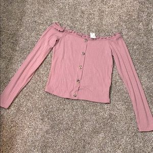 dusty rose off the shoulder blouse with buttons